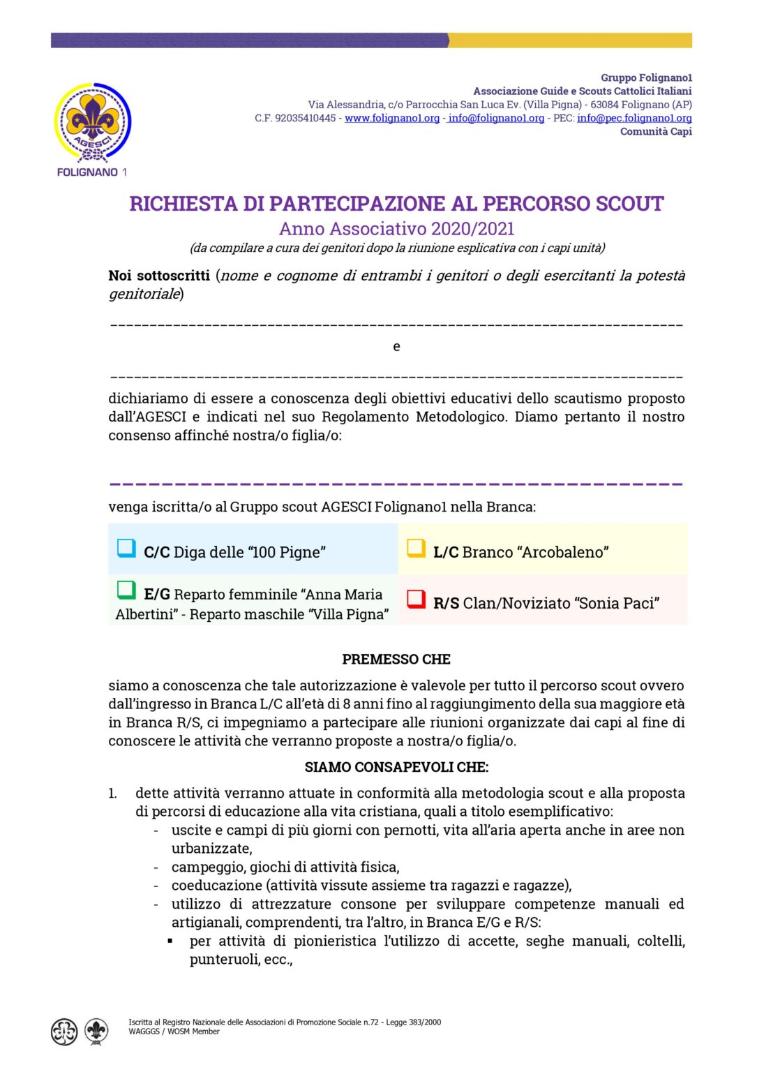 Censimenti 2020/2021, Modello Di Iscrizione E Privacy – Gruppo Scout ...